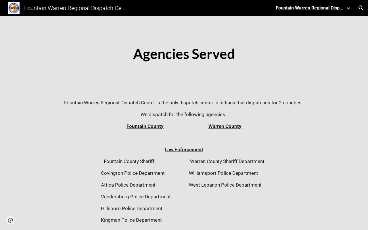 Fountain Warren Regional Dispatch official agencies served page