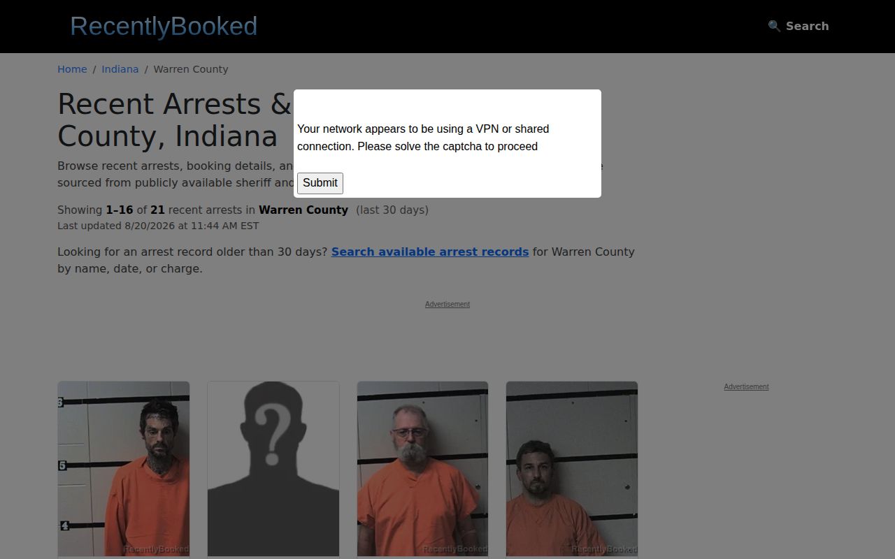 RecentlyBooked unofficial Warren County landing page